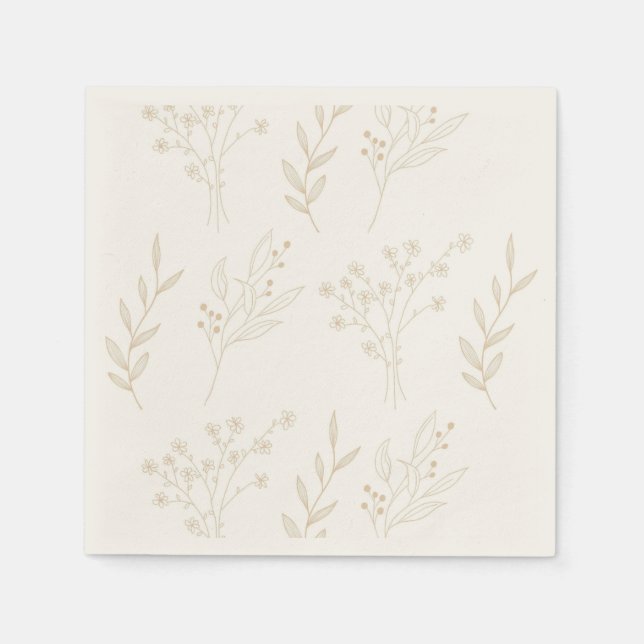 Serviette En Papier Mariage Boho Floral Beige (Devant)