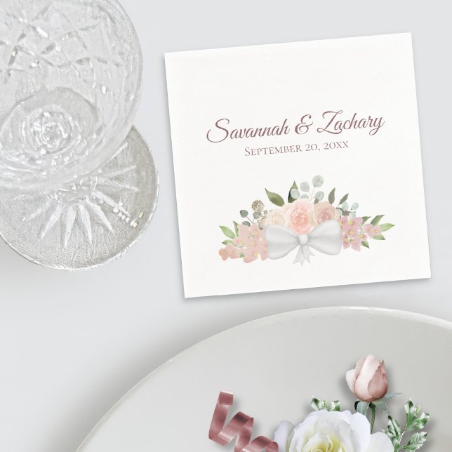 Serviette En Papier Mariage Boho Floral Rose rose Dusty (In Situ with Plate)