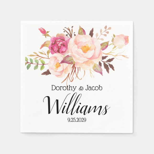 Serviette En Papier Mariage Boho personnalisé Blush Pink Peony (Devant)