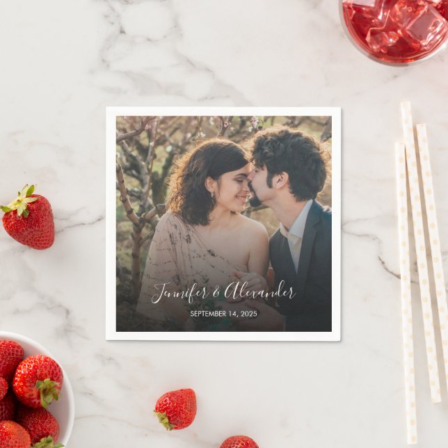 Serviette En Papier Mariage boho photo rustique élégant (En situation)