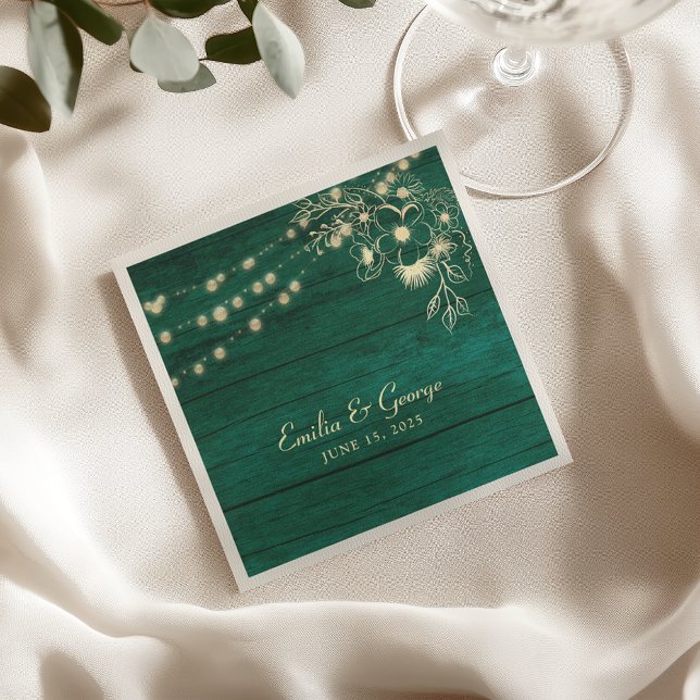 Serviette En Papier Mariage Bois Rustique Vert Émeraude (Créateur téléchargé)