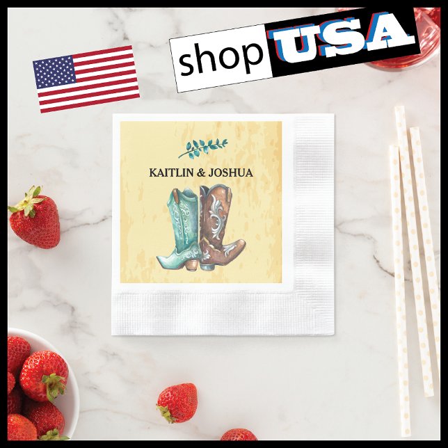 Serviette En Papier Mariage Boots Cowboy 🤠 Monogramme Rustique Occide (Créateur téléchargé)