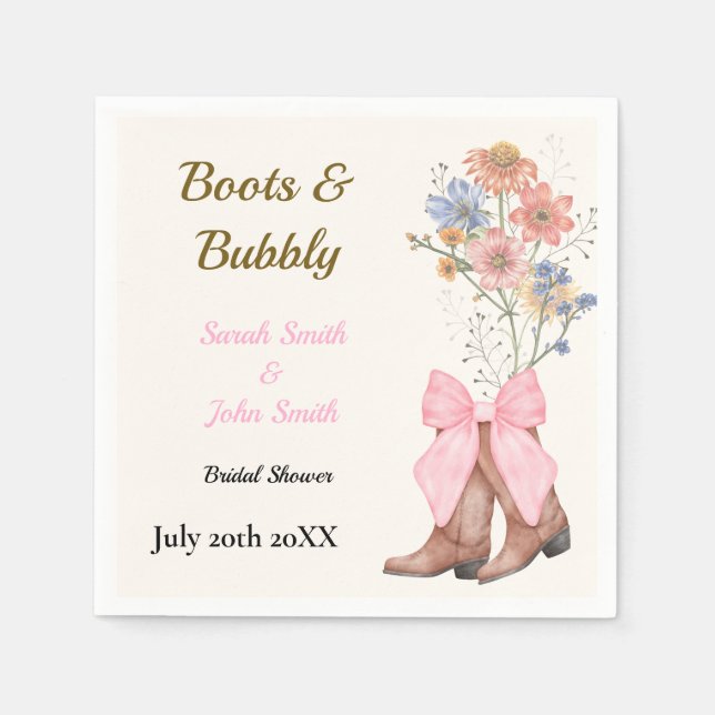Serviette En Papier Mariage Boots et Bubbly (Devant)