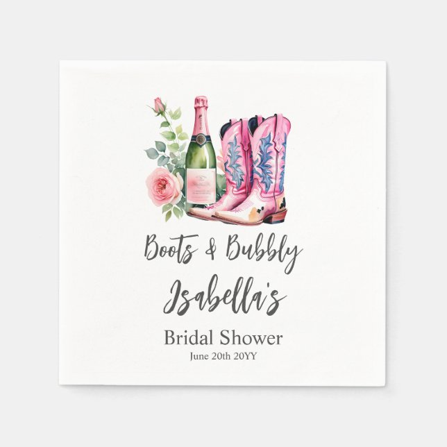 Serviette En Papier Mariage Boots et Bubbly Rose (Devant)