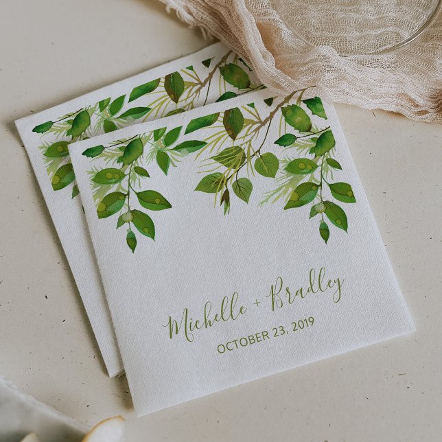 Serviette En Papier Mariage botanique à la verdure élégante (Créateur téléchargé)