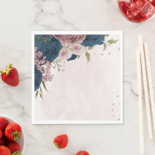 Serviette En Papier mariage botanique bleu marine rose