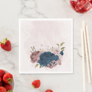 Serviette En Papier mariage botanique bleu marine rose