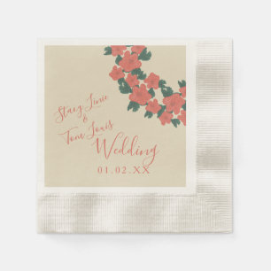 Serviette En Papier Mariage Botanique Corail Rose Flora Vintage  