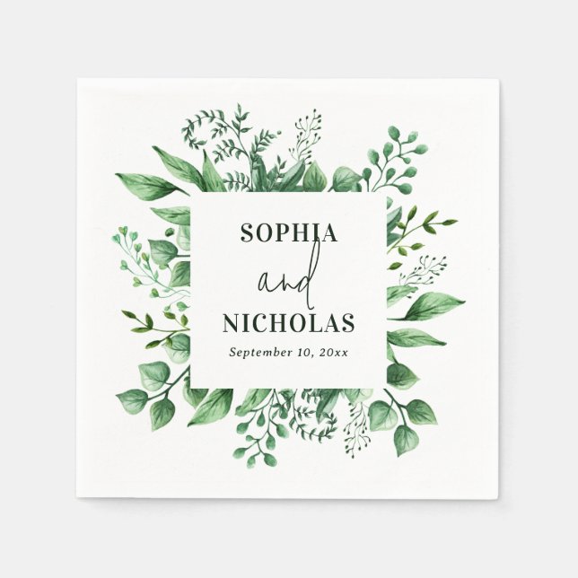 Serviette En Papier Mariage botanique de forêt au lavis (Devant)