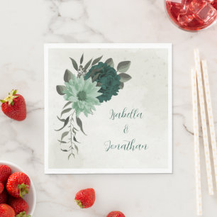 Serviette En Papier mariage botanique des fleurs vert émeraude