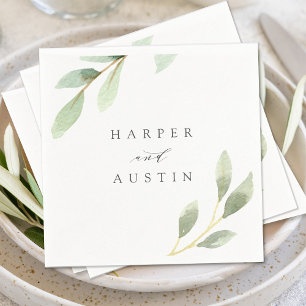 Serviette En Papier Mariage botanique du feuillage vert