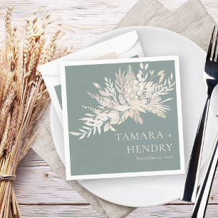 Serviette En Papier Mariage botanique Duo de feuillage Vert sauge Aman