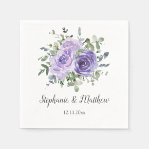 Serviette En Papier Mariage botanique dusty violet Rose Eucalyptus