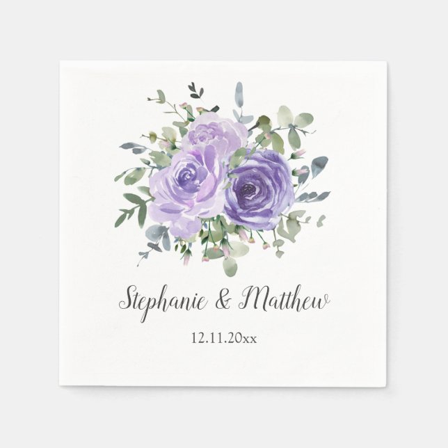 Serviette En Papier Mariage botanique dusty violet Rose Eucalyptus (Devant)
