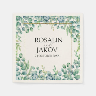 Serviette En Papier Mariage Botanique Élégant avec Verdure
