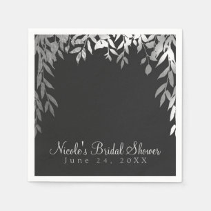 Serviette En Papier Mariage Botanique Feuilles Moderne Glam Argent & G