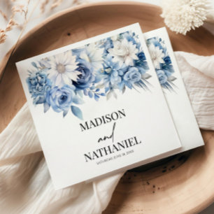 Serviette En Papier Mariage Botanique Fleurs Florales Bleu Poussiéreux