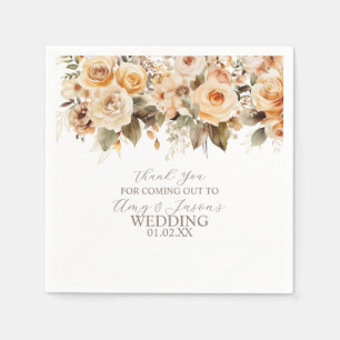 Serviette En Papier Mariage botanique floral beige marron neutre