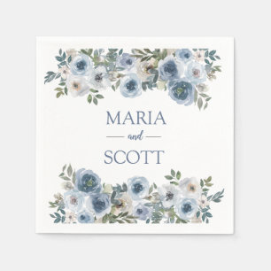 Serviette En Papier Mariage Botanique Floral Bleu Et Gris Napki
