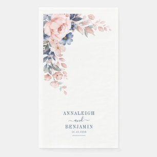 Serviette En Papier Mariage botanique floral bleu verdure