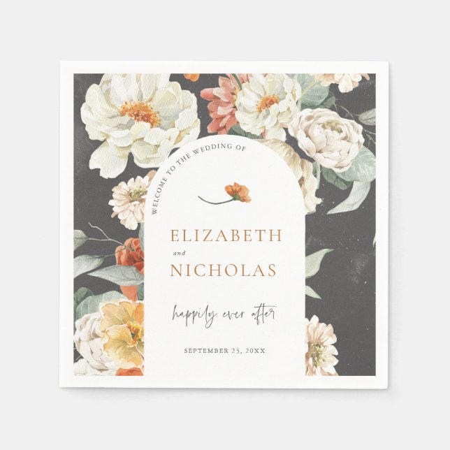 Serviette En Papier Mariage botanique floral foncé boho (Devant)
