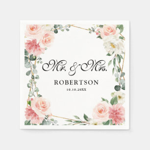 Serviette En Papier Mariage botanique géométrique rose pâle