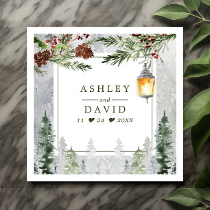 Serviette En Papier Mariage Botanique Lanterne Arbres Résineux Rustiqu