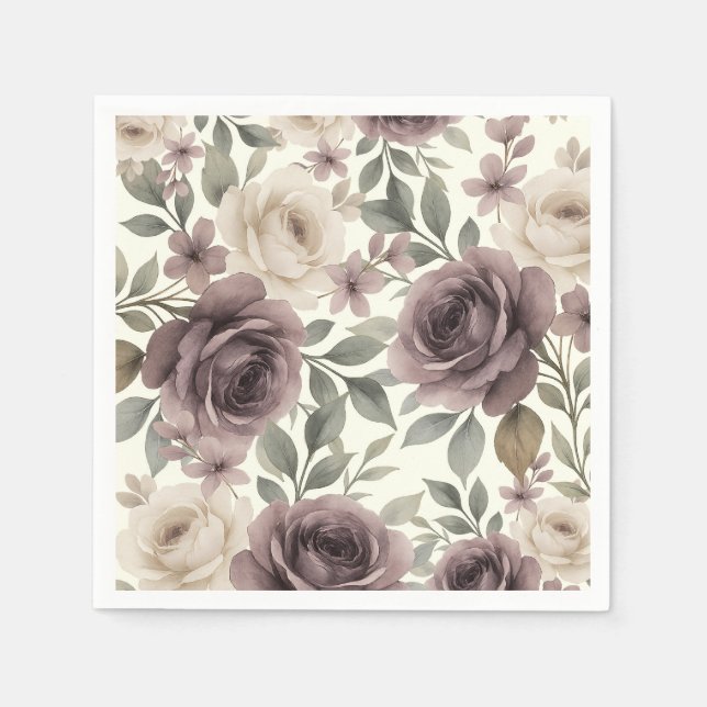Serviette En Papier Mariage Botanique Mauve Poussiéreux et Fleur de Bl (Devant)