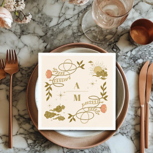 Serviette En Papier Mariage Botanique Mystique Or Vintage
