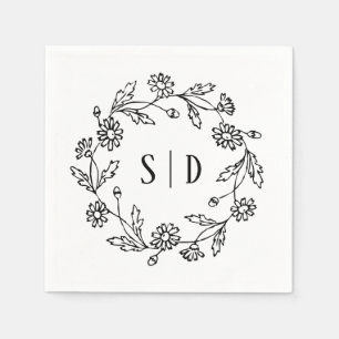 Serviette En Papier Mariage botanique noir blanc