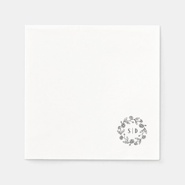 Serviette En Papier Mariage botanique noir blanc (Devant)