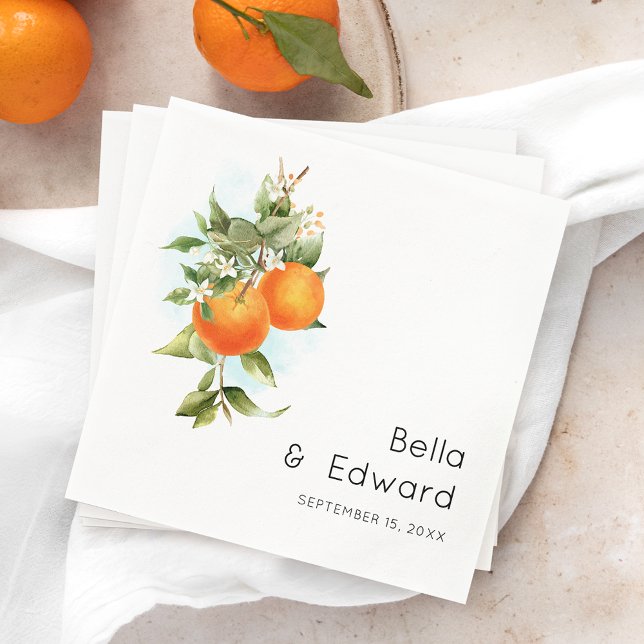 Serviette En Papier Mariage botanique orange minimal (Créateur téléchargé)