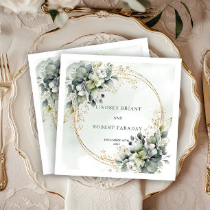 Serviette En Papier Mariage botanique romantique de verdure et d'or