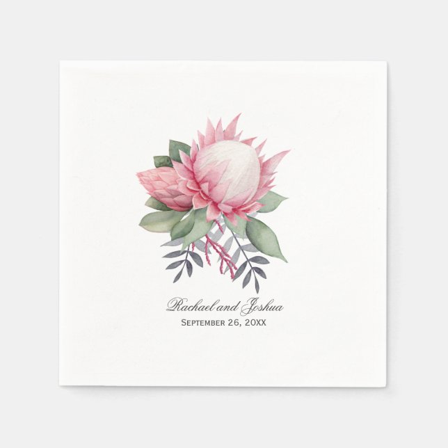 Serviette En Papier Mariage botanique rose King Protea (Devant)