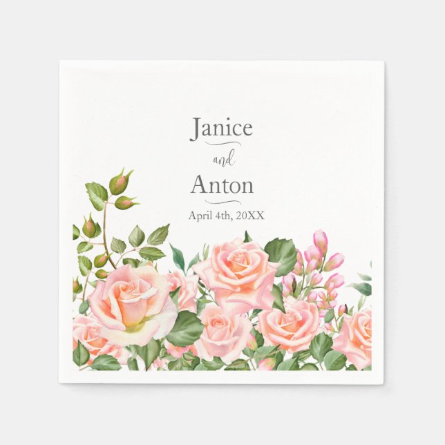 Serviette En Papier Mariage botanique rose pâle (Devant)