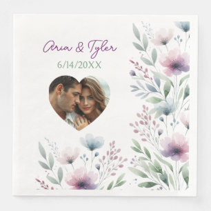 Serviette En Papier Mariage botanique Sage Green et Plum Purple