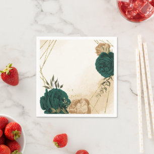 Serviette En Papier Mariage botanique vert émeraude beige or