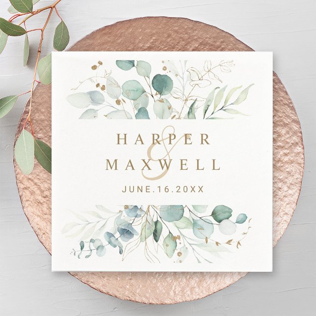 Serviette En Papier Mariage botanique vert et or (Créateur téléchargé)