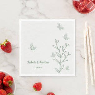 Serviette En Papier Mariage botanique vert sauge simple