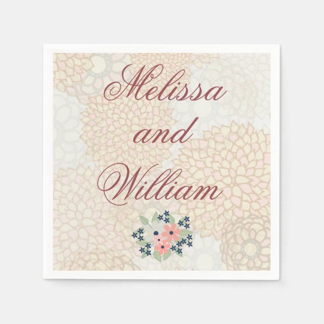 Serviette En Papier Mariage Bourgogne Texte léger Floral (Devant)