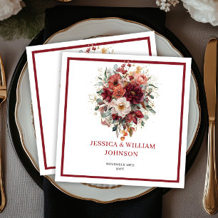 Serviette En Papier Mariage Bourguignon Bohème Automne Fleurs Verdure 