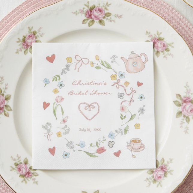 Serviette En Papier Mariage Bridal Shower Dessiné à la Main et Fantais (Créateur téléchargé)