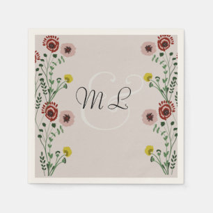 Serviette En Papier Mariage Brodé Botanique Floral Verdure
