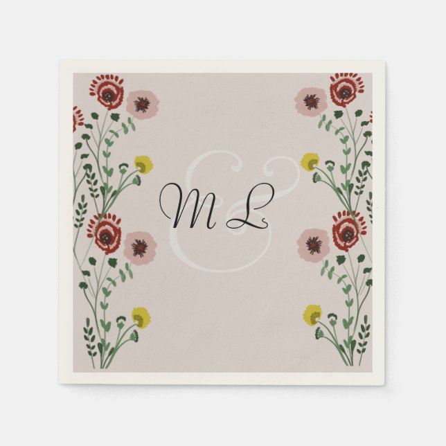Serviette En Papier Mariage Brodé Botanique Floral Verdure (Devant)