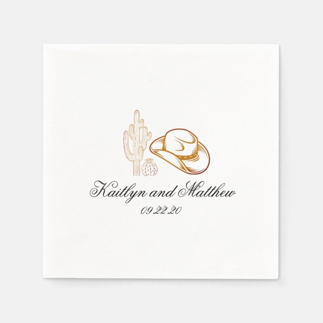 Serviette En Papier Mariage Brown moderne Western Dark (Devant)