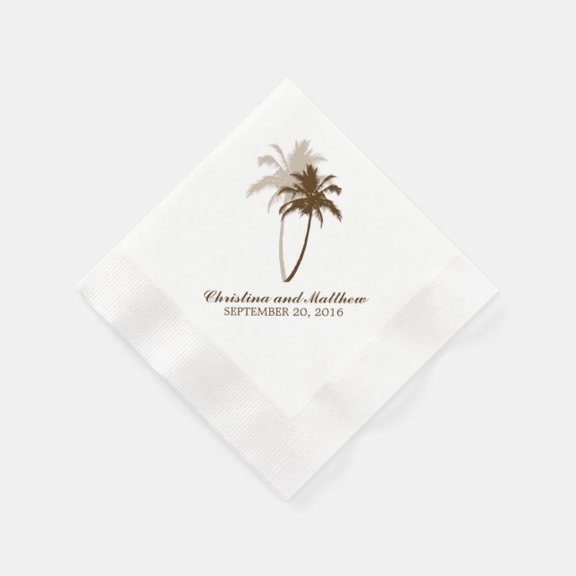 Serviette En Papier Mariage Brown Palm Trees Beach (Coin)