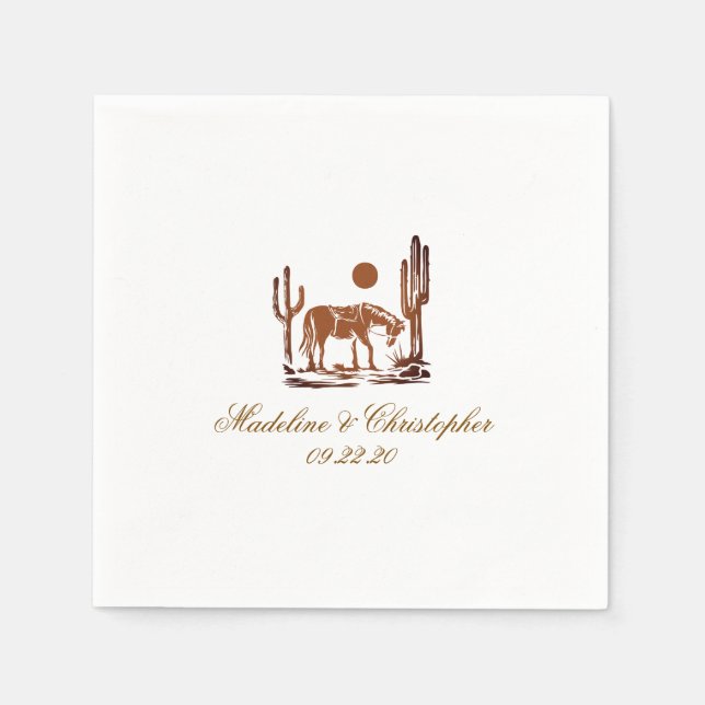 Serviette En Papier Mariage Brown romantique Western Dark (Devant)