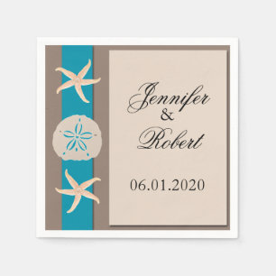 Serviette En Papier Mariage Brown Turquoise Band