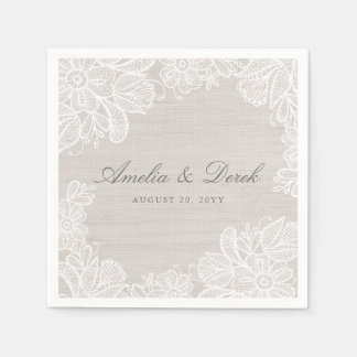 Serviette En Papier Mariage Burlap et Lace