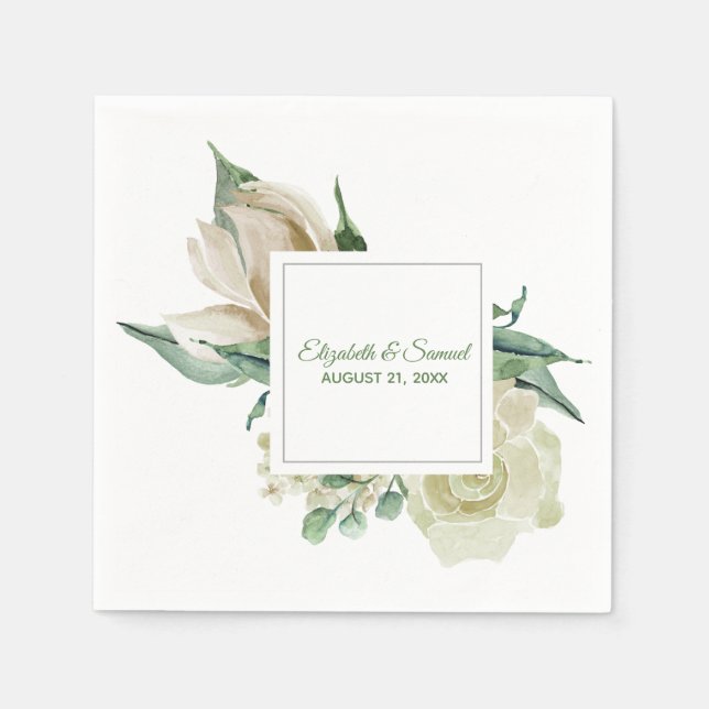 Serviette En Papier Mariage Cadre Aquarelle Hydrangea Rose Crème (Devant)